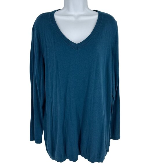 Talbots Womens Teal V-Neck Long Sleeve Sweater With Button Accents Size 2X - Picture 1 of 9